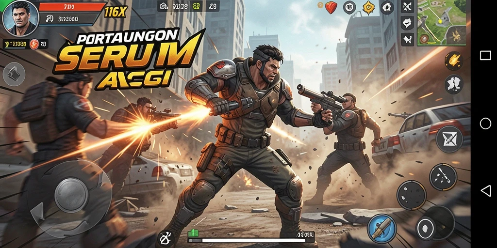 Gameplay seru 116X yang penuh aksi dan pertarungan menegangkan.