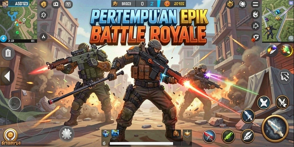 Tampilan action-packed dari gameplay Battle Royale di ASD123.