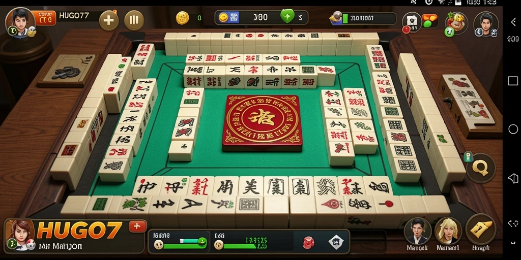 Tangkapan layar utama HUGO77 menunjukkan gameplay Mahjong yang menarik.