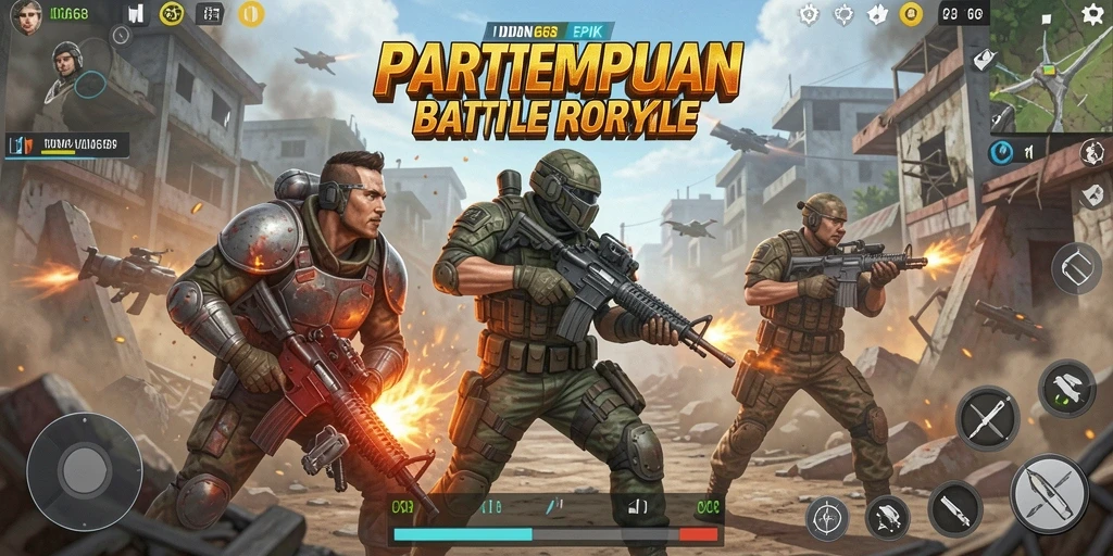 Screenshot gameplay IDN668 menampilkan pertempuran seru di arena Battle Royale.