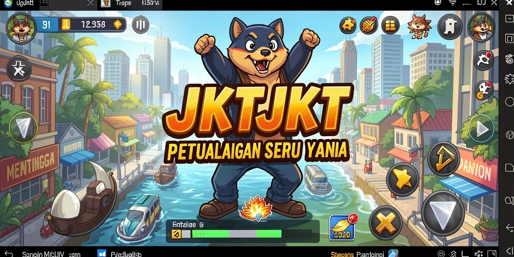 Tangkapan layar utama menampilkan aksi seru dalam game petualangan JKTJKT.