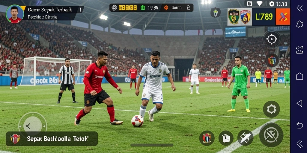 Screenshot utama LI789 menunjukkan aksi seru di lapangan sepak bola.