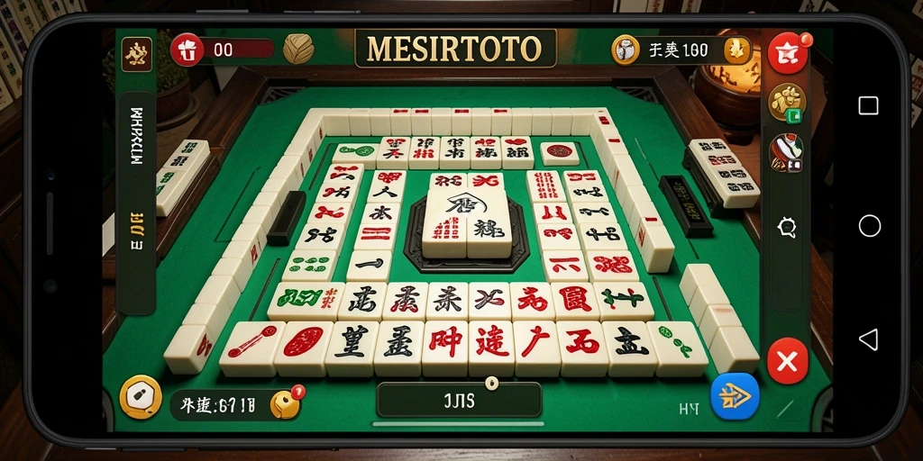 Tampilan gameplay <strong>MESIRTOTO</strong> yang menarik dengan desain papan Mahjong yang berwarna.