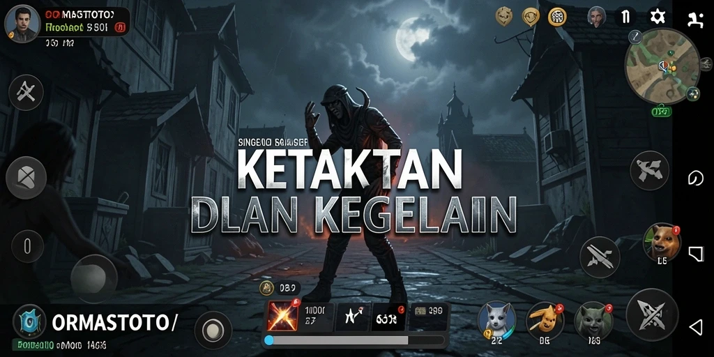 Tampak gameplay ORMASTOTO dengan suasana yang mencekam dan penuh ketegangan.