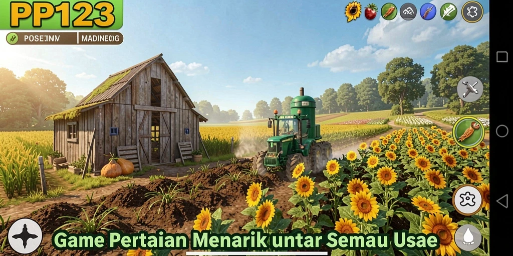 Tampilan gameplay menarik dari PP123 yang memperlihatkan aksi bertani.