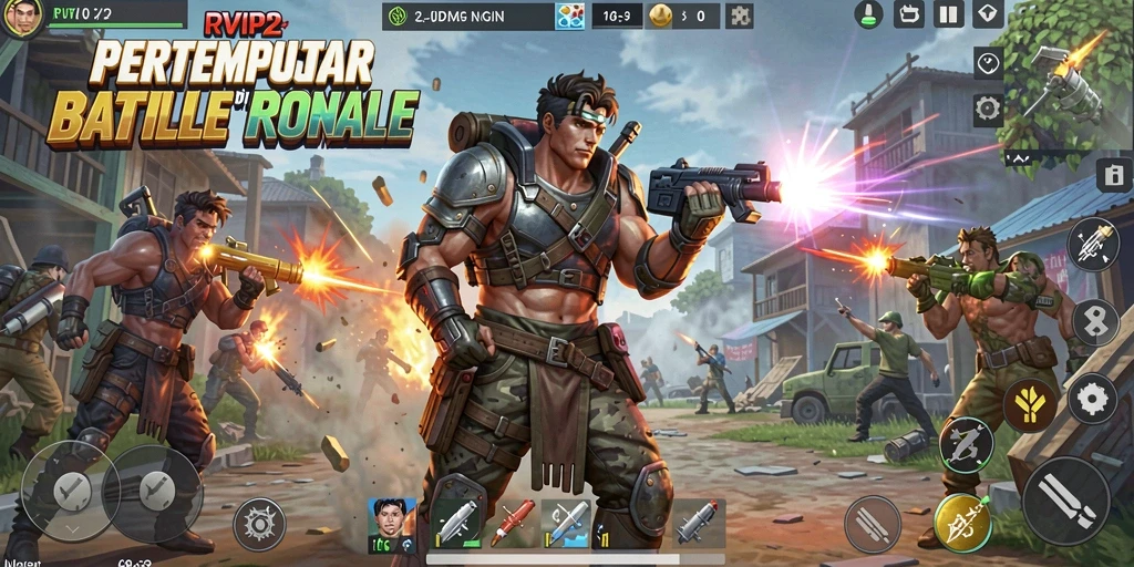 Tangkapan layar RVIP2 menampilkan aksi pertarungan Battle Royale yang intens.