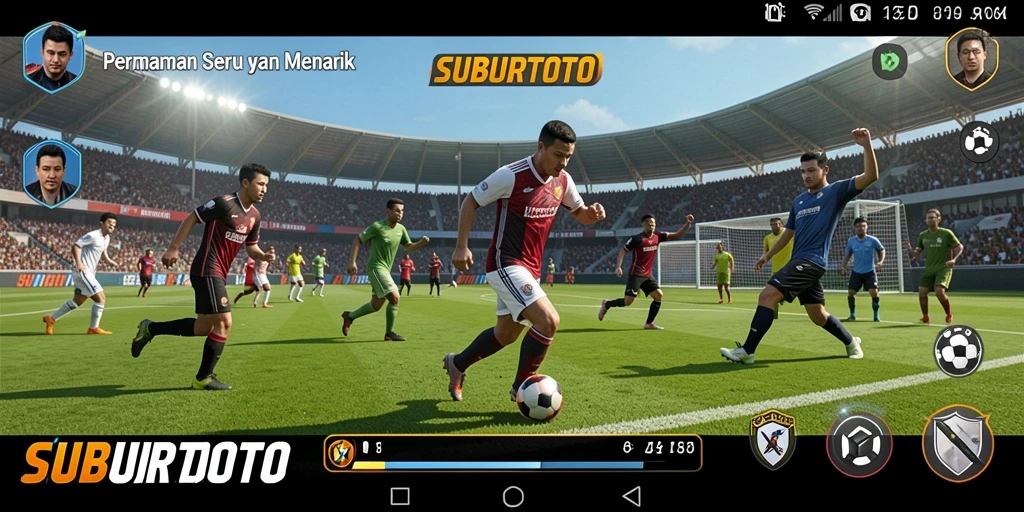 Screenshot utama SUBURTOTO menampilkan aksi seru dalam pertandingan olahraga.