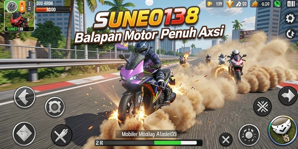 Tangkapan layar gameplay SUNEO138 yang menampilkan akselerasi motor di lintasan balap.