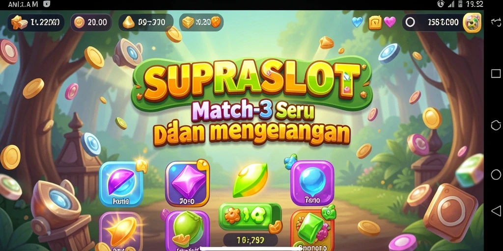 Gameplay SUPRASLOT yang seru dan penuh warna di level Match-3.