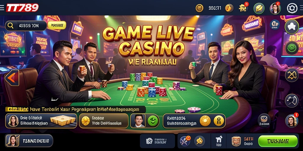 Tangkapan layar utama menunjukkan gameplay Live Casino yang mendebarkan.